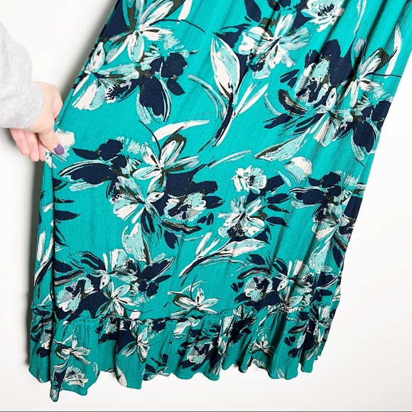 Tahari teal floral ruffle beach maxi dress - Picture 5 of 6